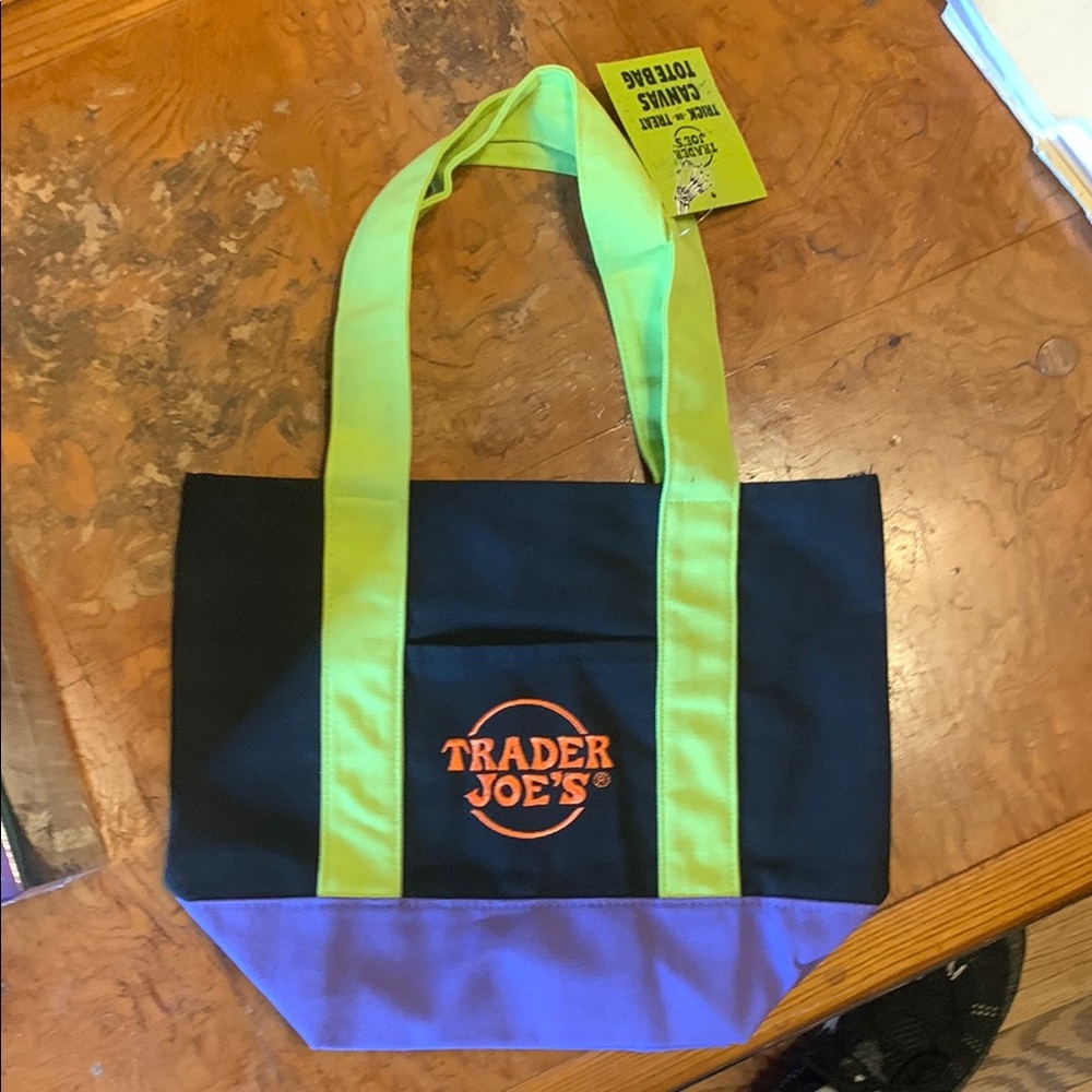 Black Canvas Tote with Lime Handles and Purple Base